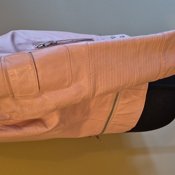 OXYHO SORENTO Women's Leather Pale Pink Moto Jacket, Satin Lined, Size Medium - Picture 10 of 16